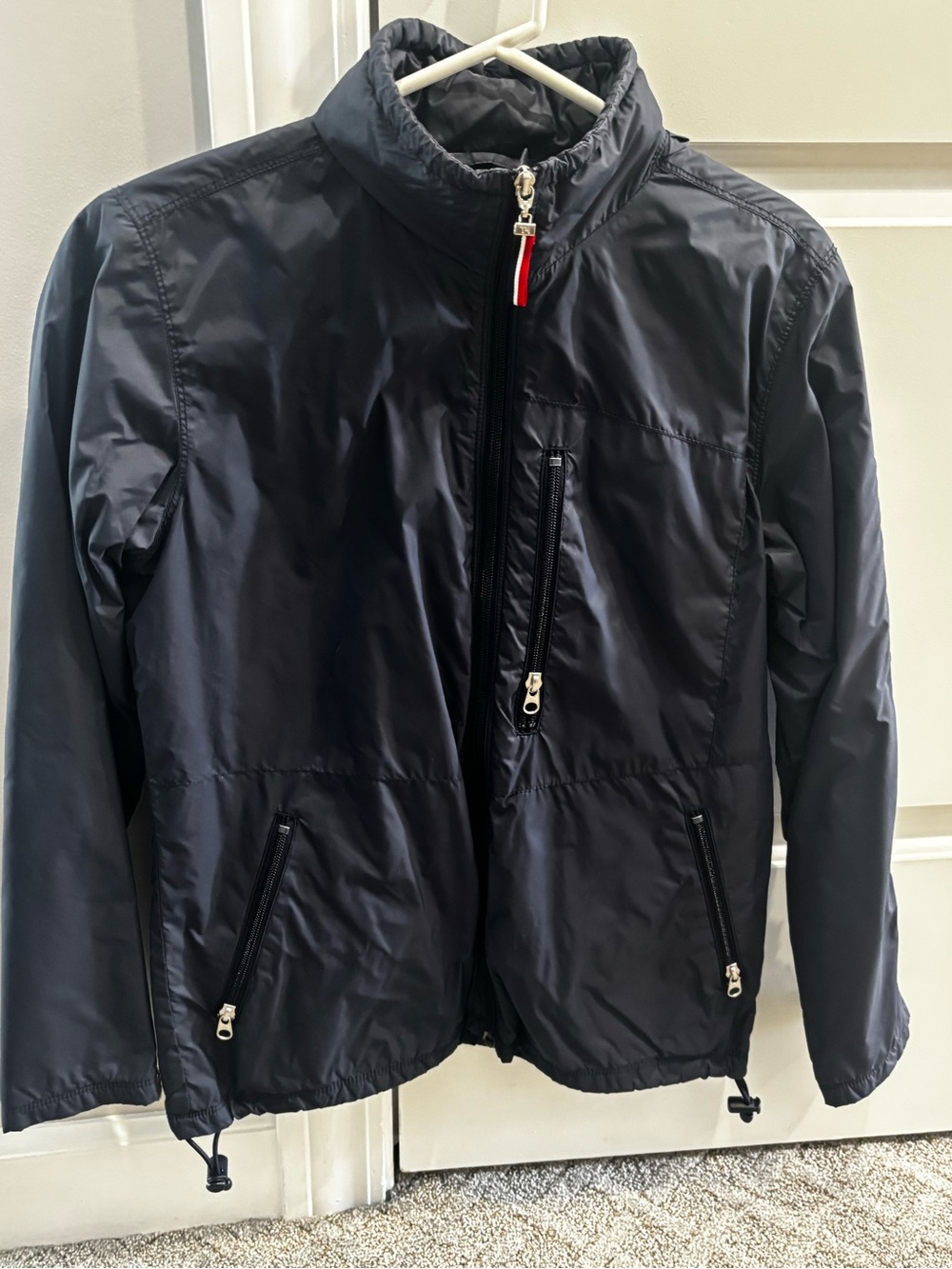 Tommy Hilfiger Navy Jacket with Red-White-Blue Logo with hidden hood